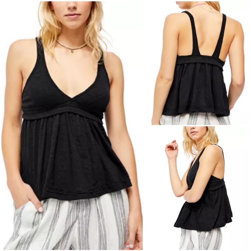Free People Boho FP Zinia Tank Top Black LG XL